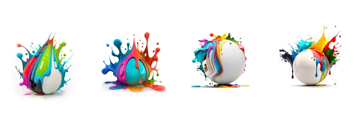 Deurstickers Four different AI generated balls covered partially with paint splash on white background. © SNEHIT PHOTO