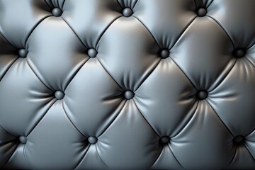 Gray leather quilted cushion background, couch texture closeup studded with buttons, seamless pattern for design, wallpaper