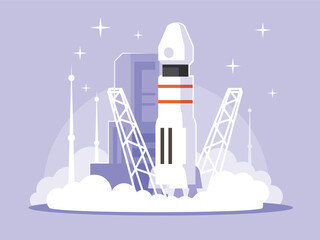 Fototapeta na wymiar Space rocket launch. Concept for business startup or software. Vector illustration