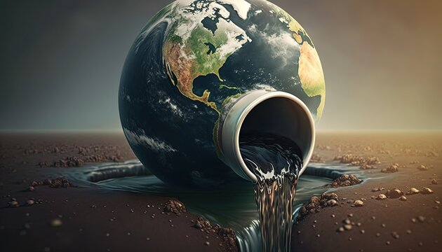 Earth globe vomit dirty water pour to floor, Generative Ai