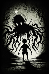 monster from childhood nightmares, dark fantasy art illustration 