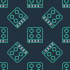 Line Gas stove icon isolated seamless pattern on black background. Cooktop sign. Hob with four circle burners. Vector