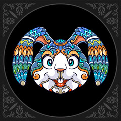 Colorful easter rabbit head mandala arts isolated on black background