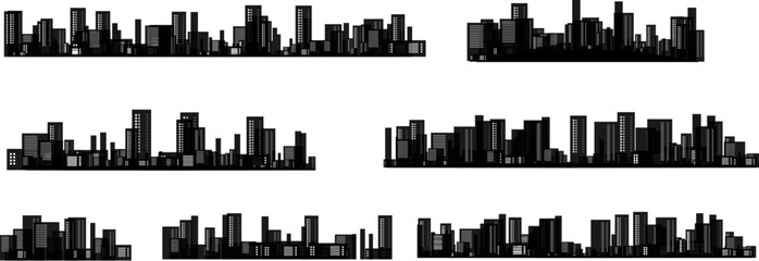 Night cityscapes collection. Horizontal dividers. Vector decoration in abstract style.