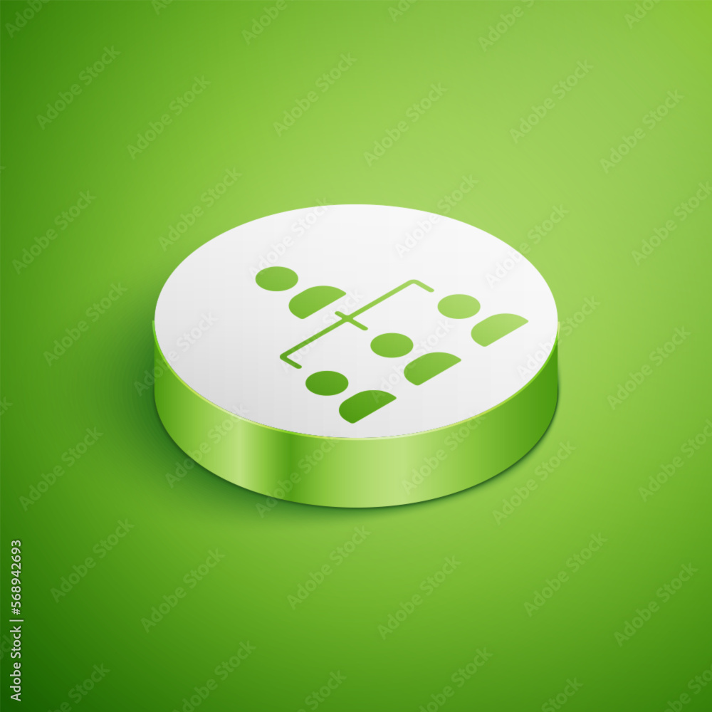 Poster isometric business hierarchy organogram chart infographics icon isolated on green background. corpor