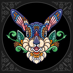 Colorful easter rabbit head mandala arts isolated on black background