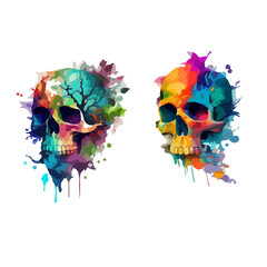watercolour colourful  skull vector