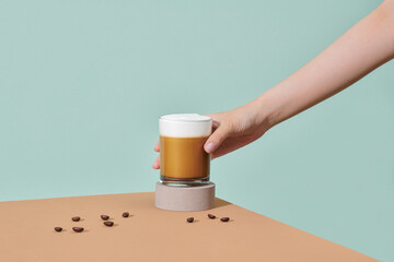 cold espresso coffee with cold milk foam with coffee with brown