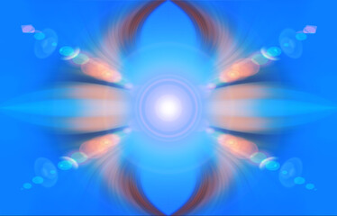 Abstract illustration aquamarine and blue colors. Energy portal, sun and water.