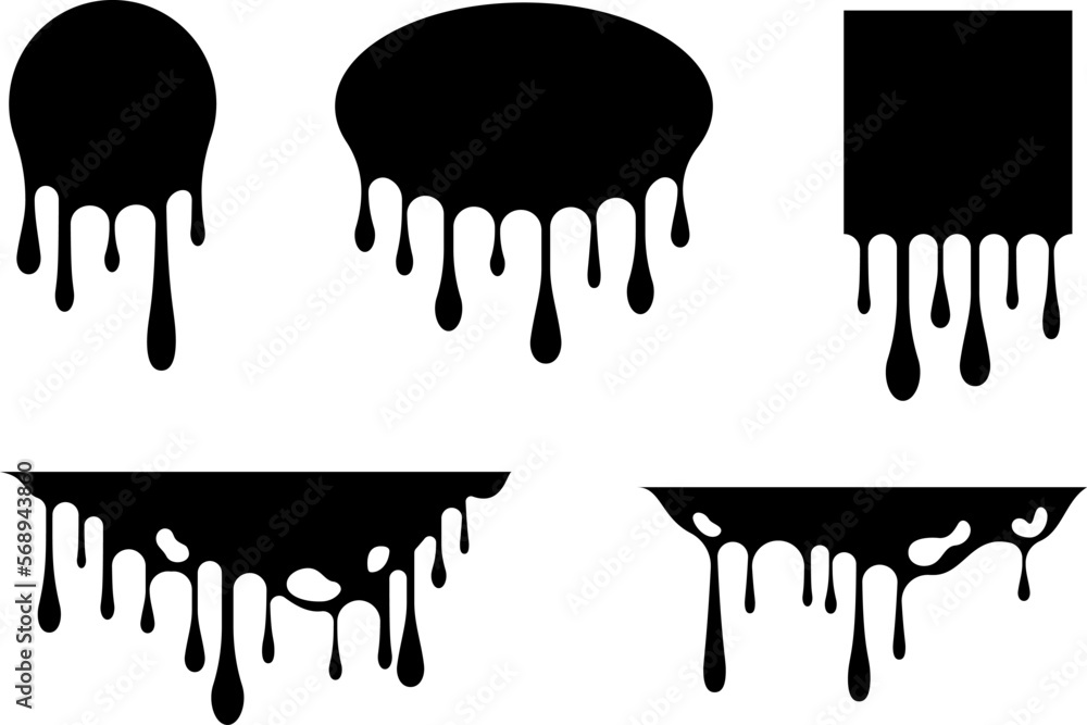 Wall mural dripping liquid design elements. vector isolated frames and borders with ink or paint flow down.