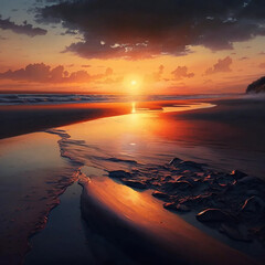Fototapeta na wymiar realistic sunset on beach