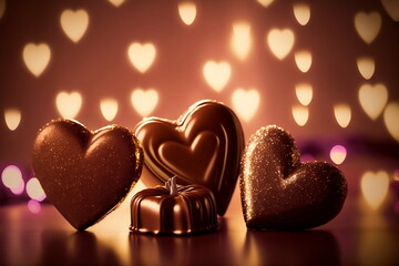 Valentine's day , festive lights background hearts scene with chocolates love valentine's day shiny background