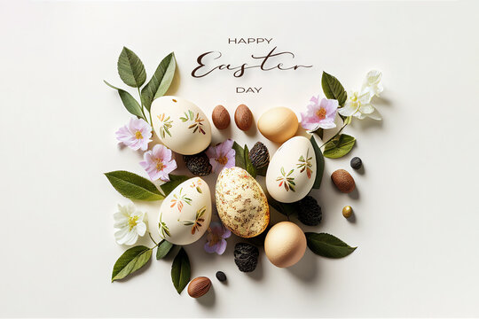 happy easter background with eggs and tulips