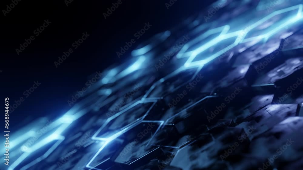 Poster futuristic hexagon background. 3d render. abstract blue hexagonal pattern. random motion. seamless l