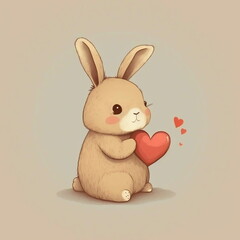 Obraz premium Adorable bunny holding a heart. Cute valentines bunny. Valentines day card. Love rabbit. Rabbit with a heart