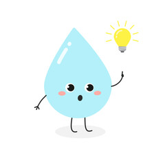 Funny cartoon water drop with lightbulb symbol