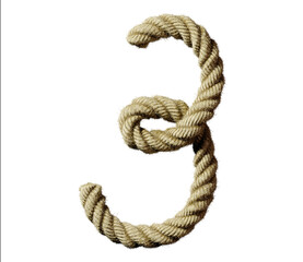 old natural fiber rope bent in the form of number 3