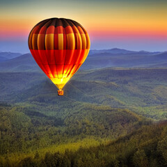 Naklejka premium Generative AI hot air balloon in the mountains