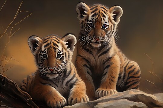 Painting of tiger cubs. Generative AI