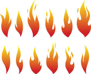 Fire icon collection. Set of decorative vector elements. Flame symbols.