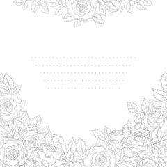 Roses. Elegance template in gray colors. Floral card in line art style.