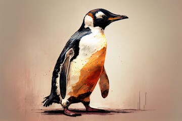 Painting of a penguin. Generative AI
