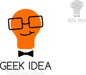 Geek idea logo template. Light bulb in glasses.