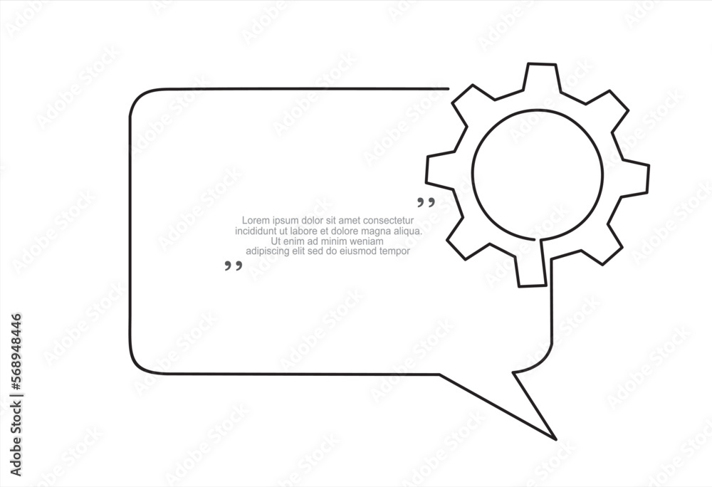Poster quick tips.continuous one line drawing of gear and speech bubble. trendy line art vector on a white 