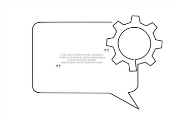 Quick tips.Continuous one line drawing of gear and speech bubble. Trendy line art vector on a white background. Vector illustration.