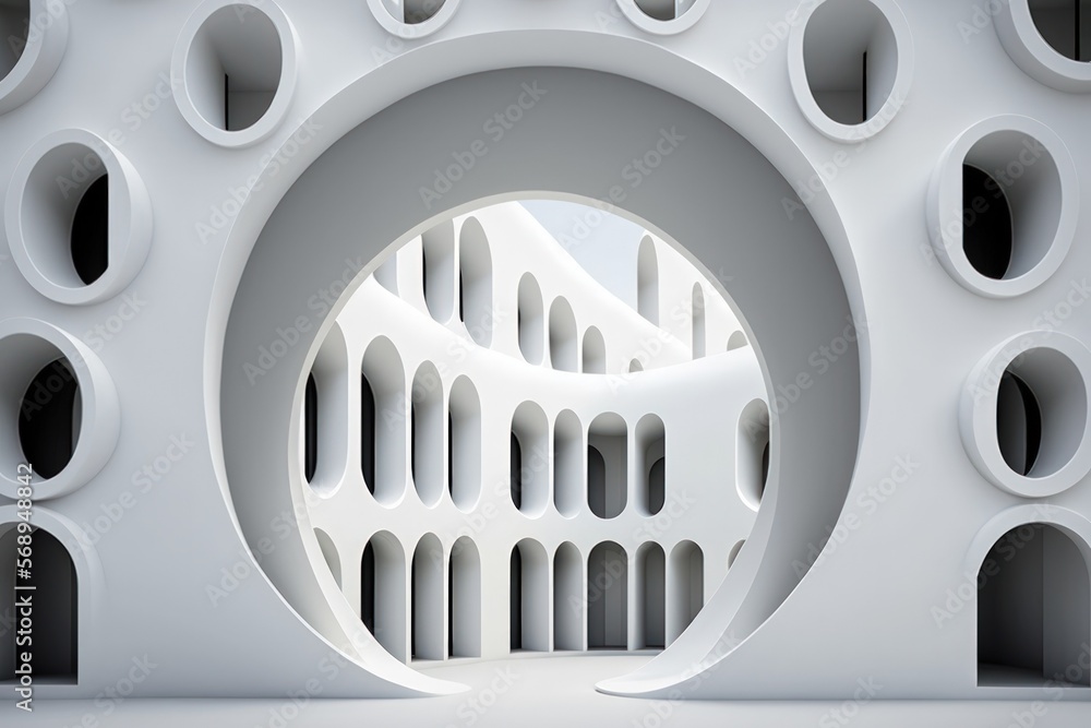 Poster background of abstract architecture. circular white building. generative ai