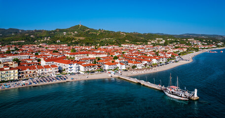 Panorama of Pefkohori (Pefkochori) - small, beautiful tourist village by the sea on Kassandra...