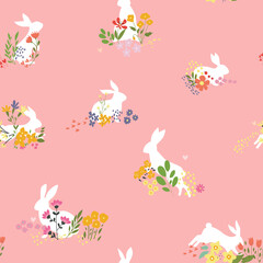 Cute white rabbit seamless pattern. Background for kids.