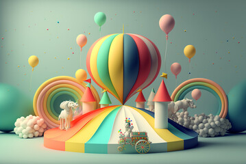 bstract fantasy 3d rainbow carnival deign on white background,generative,ai. - obrazy, fototapety, plakaty