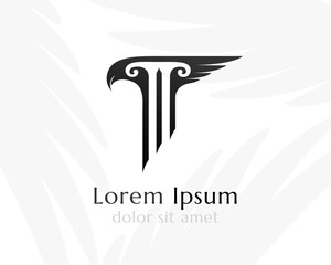 Pillar with eagle had and wing. Law firm emblem template.