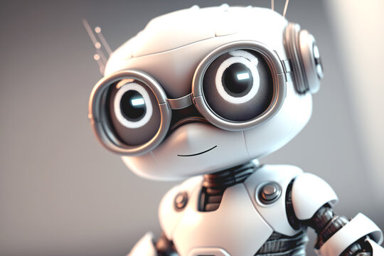 Close-up Portrait Of A Stylish Cute Robot Smiling With Crossed Arms And Glasses