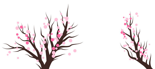 Spring blossom trees. Vector decoration elements.