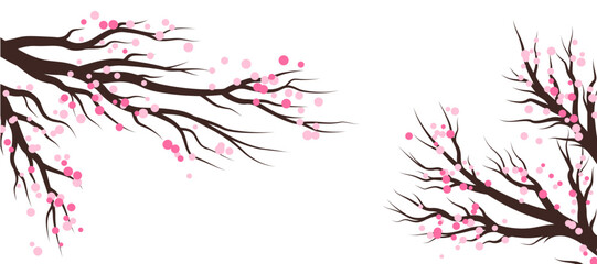Spring blossom trees. Vector decoration elements.