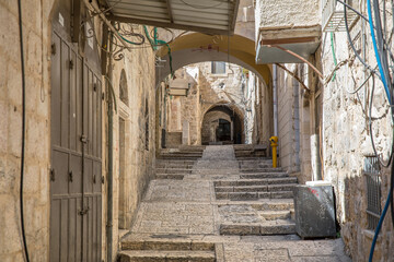 Fototapeta na wymiar Historic old street in the Old City of Jerusalem, Israel