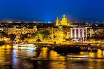 Fototapeta na wymiar Panorama of Budapest from above at night, Hungary