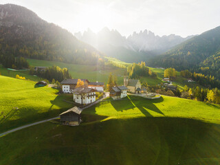 Aerial view of countryside in Dolomites 