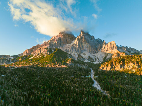 Scenic view of snow-covered mountain peaks 