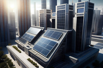 Solarpanele für erneuerbarer Energie auf den Dächern einer Großstadt - Generative Ai 