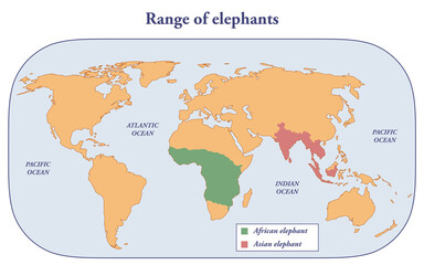 Modern range map of elephants in the world