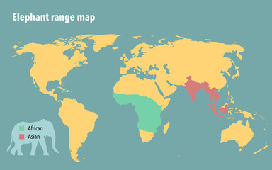 Fototapeta na wymiar Modern range map of elephants in the world