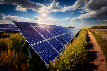 Solarpanele f&uuml;r erneuerbarer Energie auf einem Feld - Generative Ai 