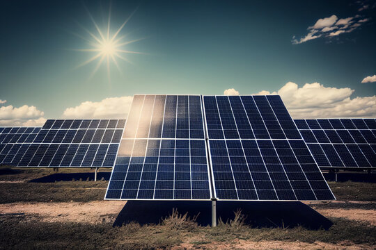 Solarpanele für erneuerbarer Energie auf einem Feld - Generative Ai 