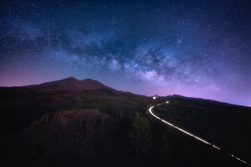 Milky way night landscape and Teide volcano