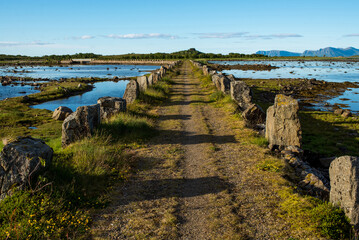 Beautiful Nature Norway natural landscape.  Scenic outdoors view. Ocean with waves and mountains. Explore Norway, summer adventure