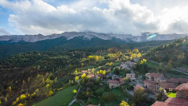 Time lapse scene of sunset in Cadi Moixero Nature Park, Spain 4K UHD