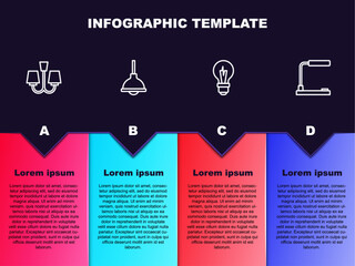 Set line Chandelier, Lamp hanging, Light bulb and Table lamp. Business infographic template. Vector